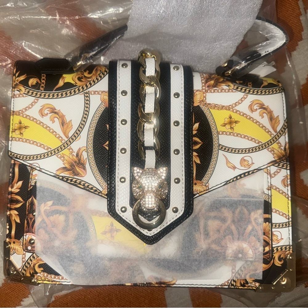 Aldo White and Gold Crossbody Bag with Distinctive Patterns